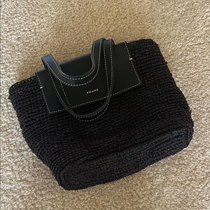 Frame small leather raffia black tote